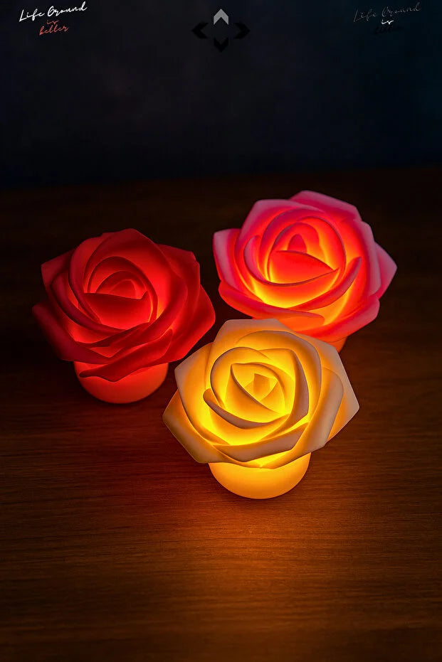 3 Piece Mini LED Rose Pattern Night Light Set Romantic Table Lamp