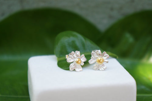 Chamomile Stud Earrings, Sterling Silver Jewelry, Eco Nature-Inspired Gift-0